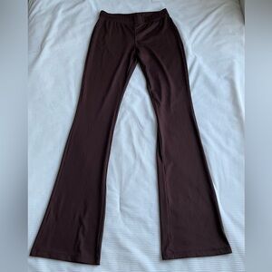 Brown Ribbed Flared Leggings